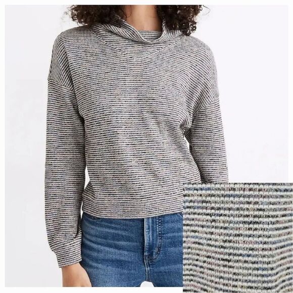 Madewell Textured Cowl Turtleneck Top in Multi Rainbow Rib in Deep Navy Size XXS - Picture 1 of 12